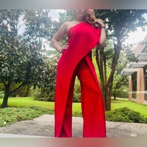 NWT Adrienne Papell One Shoulder Wide Leg Jumpsuit